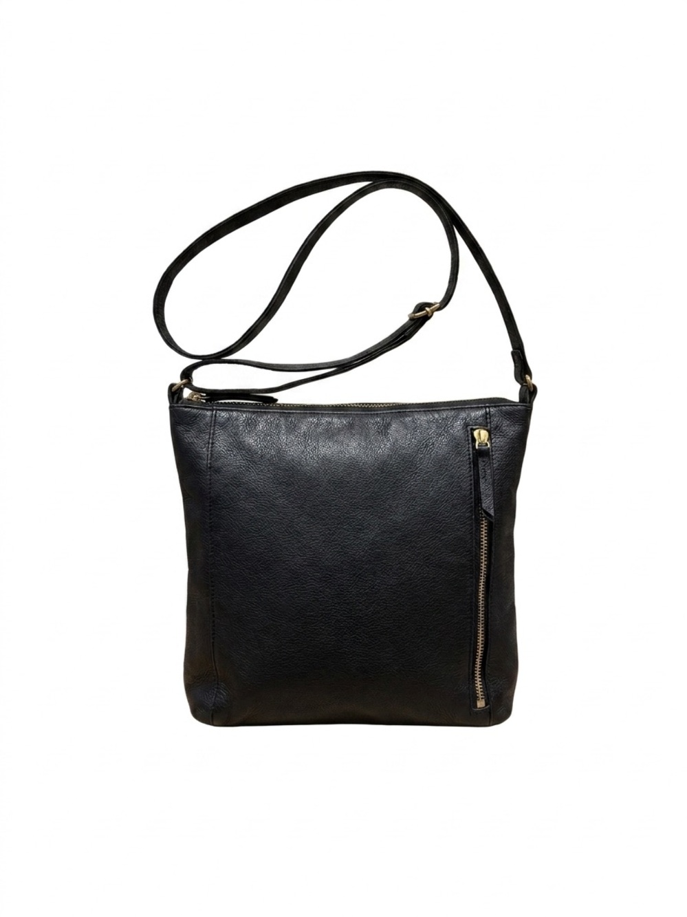 Fossil Black Pebbled Leather Crossbody Bag Gold Zip Minimalist Quiet Luxury